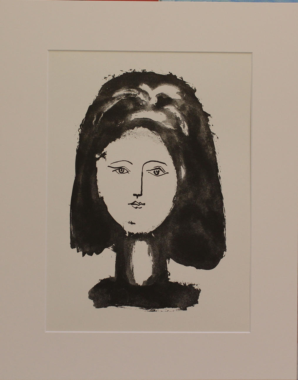 PABLO PICASSO. EFTER. Visage de femme a la chevelure. Litografi. Osignerad.