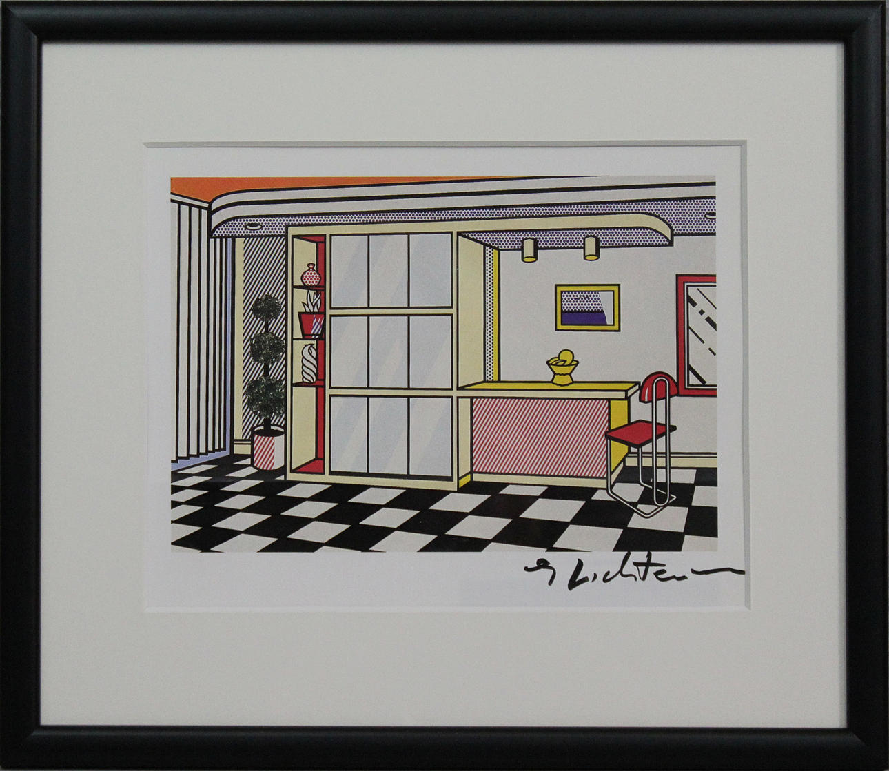 ROY LICHTENSTEIN. "Interior Built in Bar". Offsettryck. Signerad.