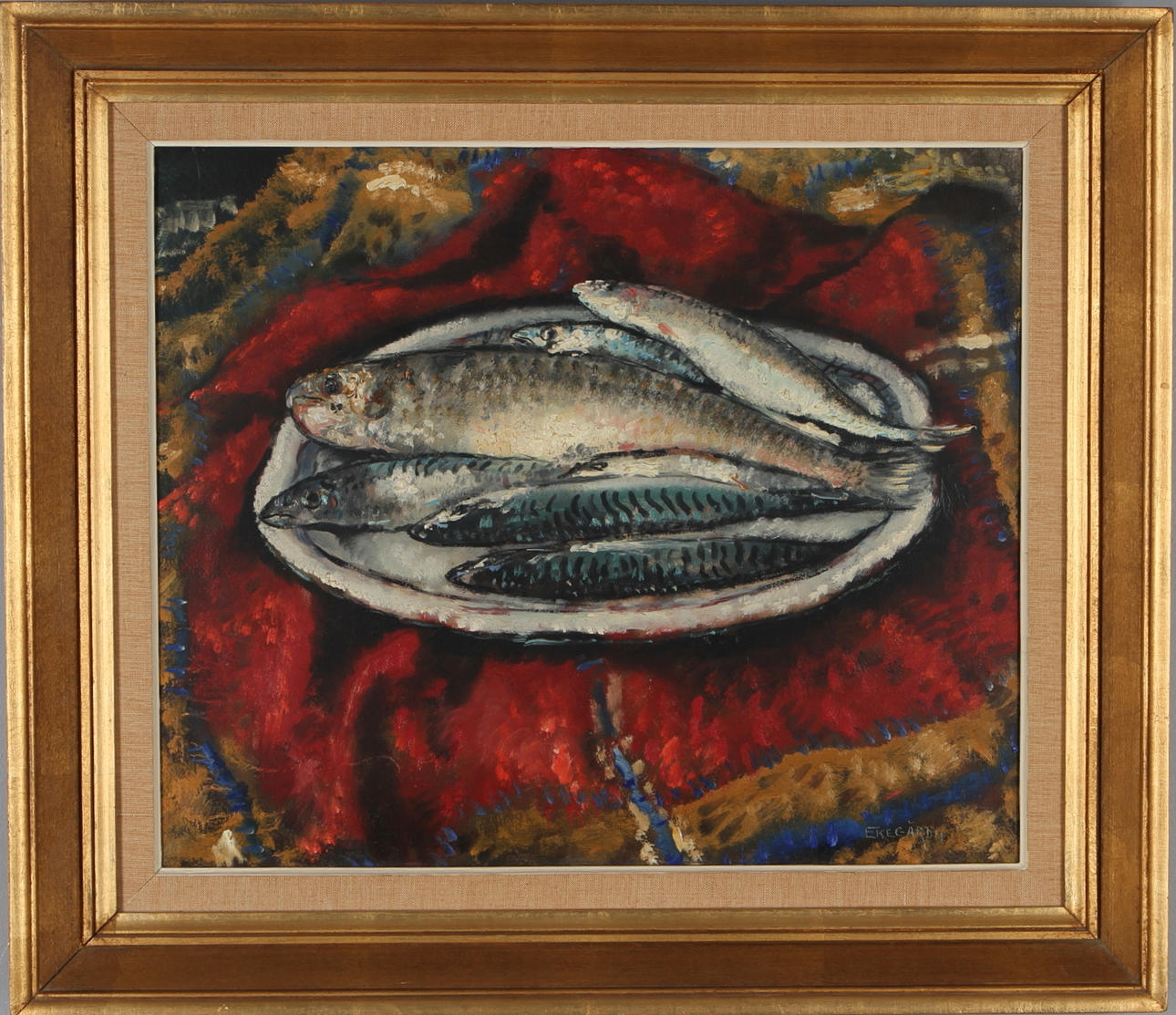 HANS EKEGÅRDH. Fiskstilleben, olja på duk, signerad.