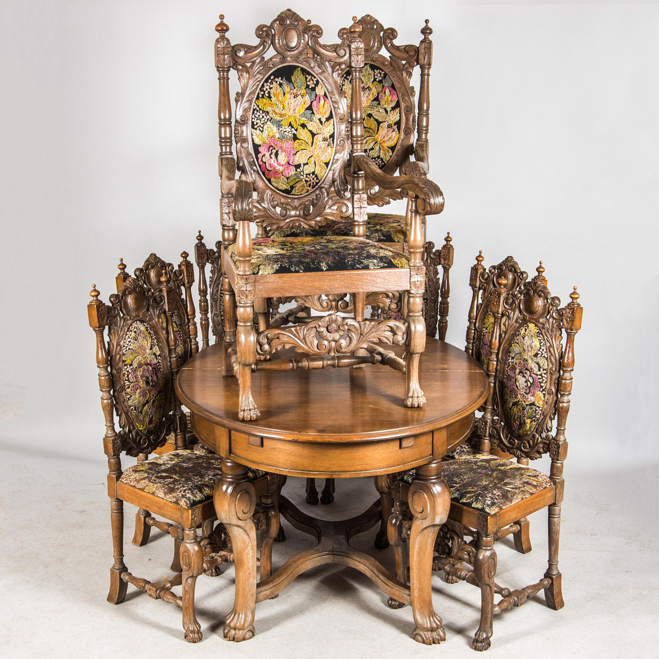 COMEDOR GRUPO, roble, estilo barroco, siglo XX.