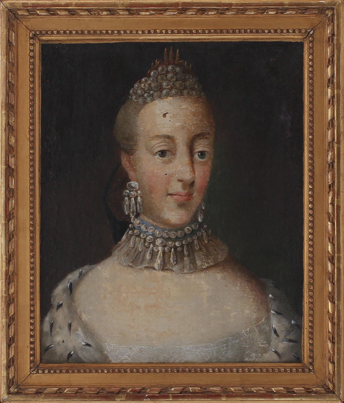 OIDENTIFIERAD KONSTNÄR. Portrait depicting Sofia Magdalena of Denmark. Oil on canvas, 17 / 1800s.