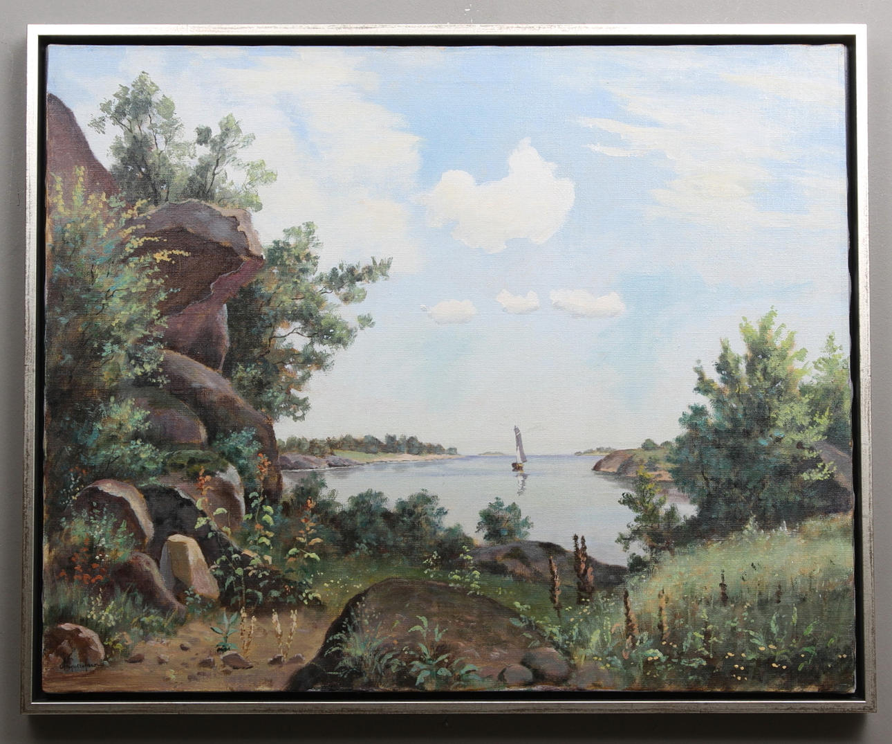 ANDERS GUSTAFSSON. Skärgårdlandskap med segelbåt.