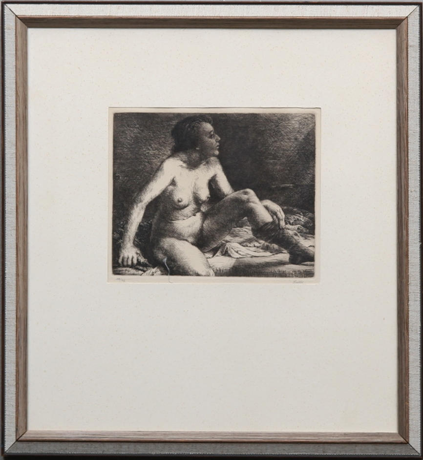 FOLKE GULLBY, "A letto". Nr 215. Etsning. 38/56. Signerad.