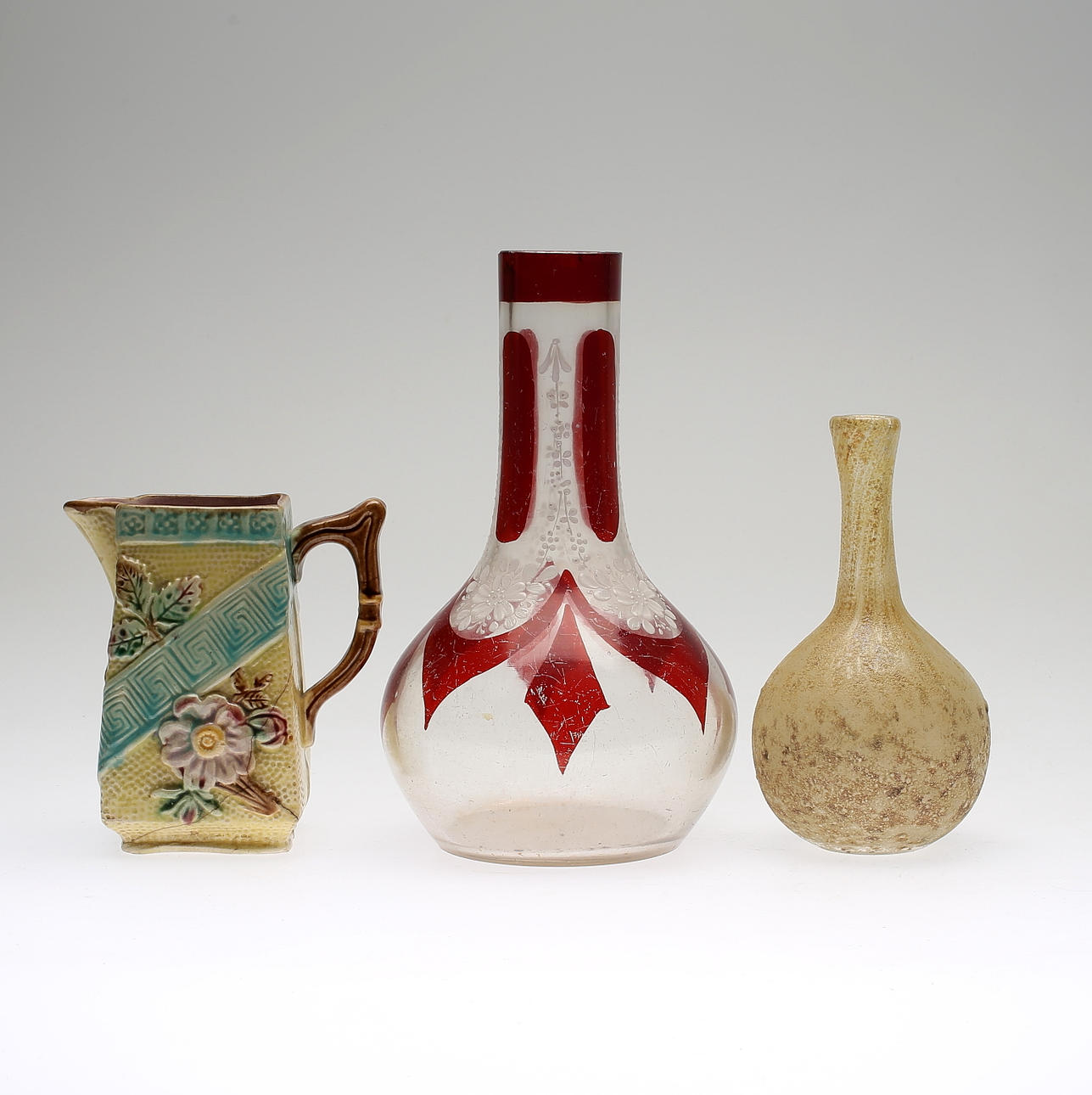 JUG AND VASES, 2 pcs, glass, 1900s.