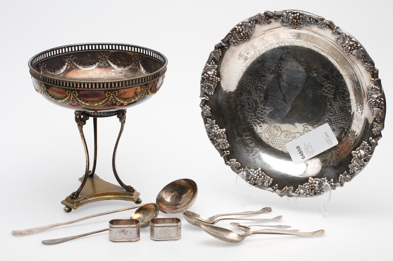 SILVER och NYSILVERFÖREMÅL, 11 delar, 1800-1900-tal.