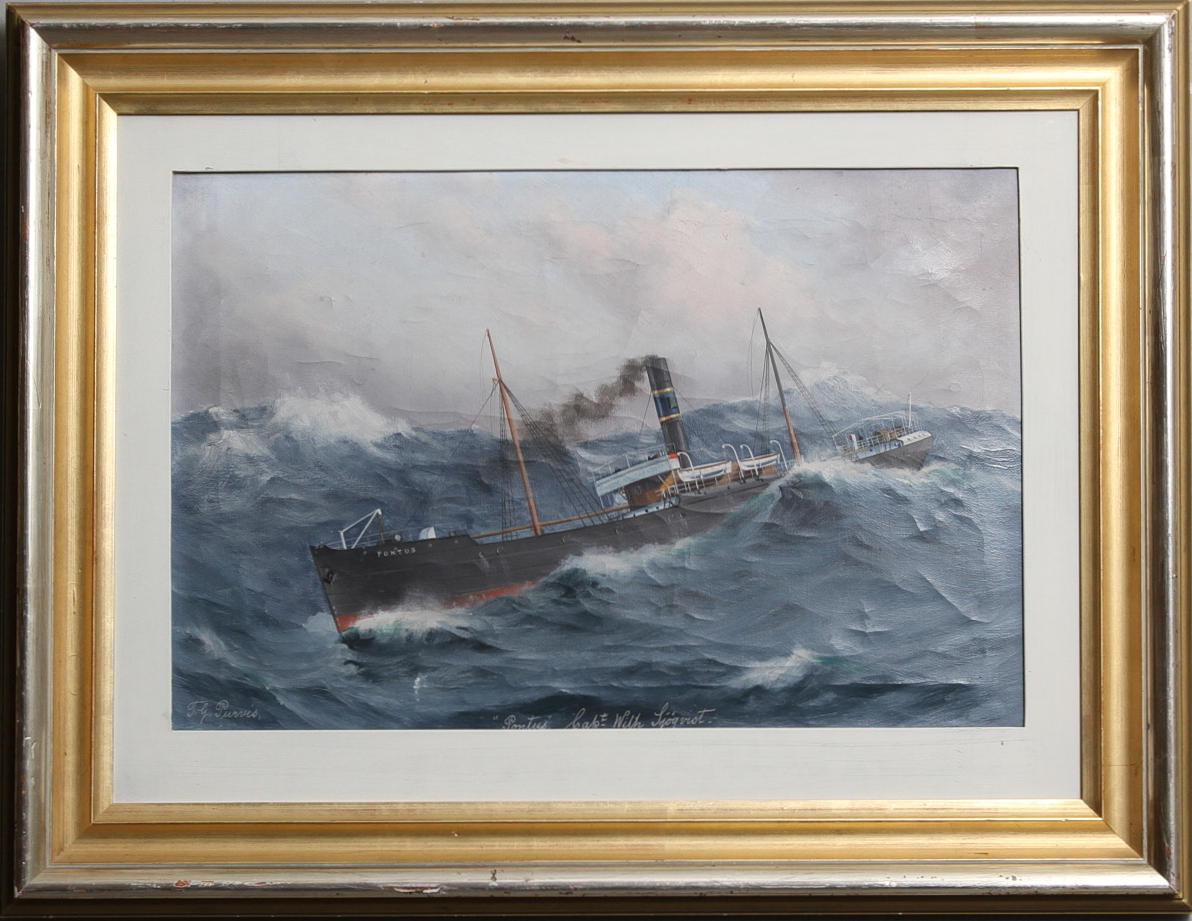 THOMAS G. PURVIS, Olja på duk, England, fartygsporträtt av lastångaren "Pontus" Capt. Wilh Sjöqvist.