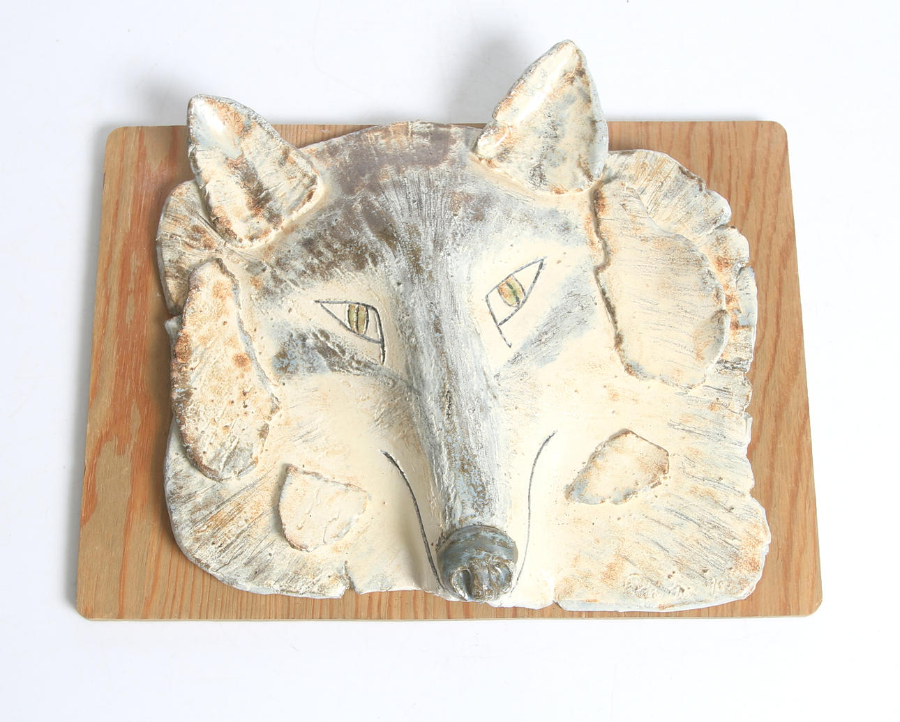 EDITA RYDHAG. Wall sculpture, ceramic, wolf, signed and dated -93.