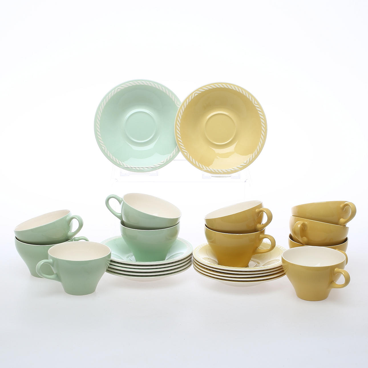 COFFEE CUPS WITH DASKS, 6 + 5 sets, flintware, Figgjo Norway, 1900s.