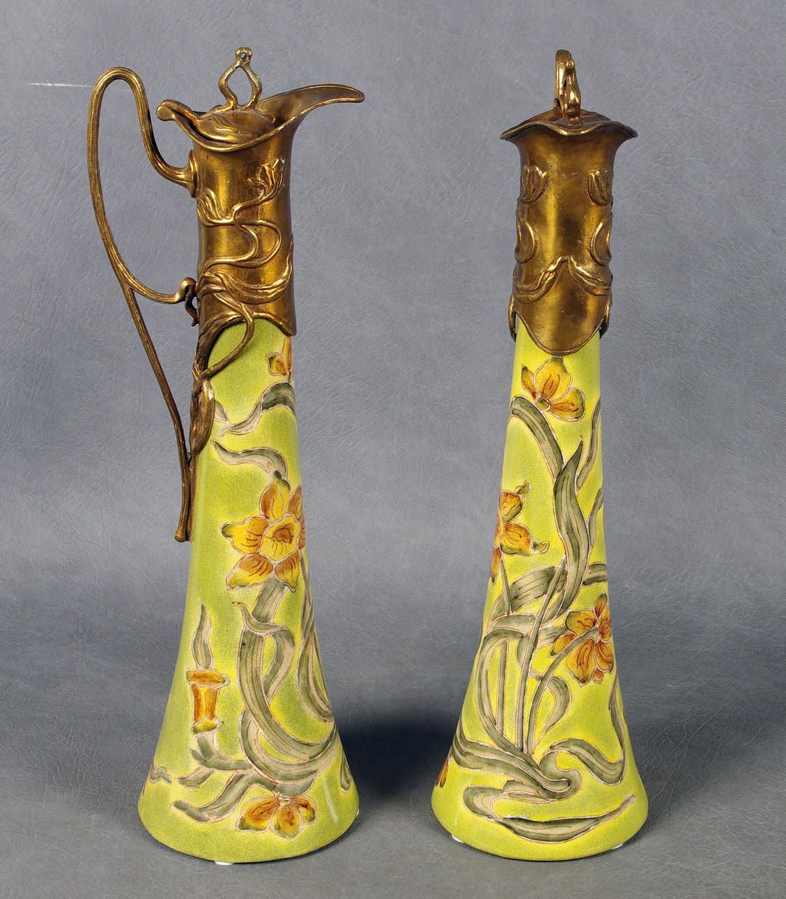 KANNOR, 1 par brons, porslin, jugend-stil.