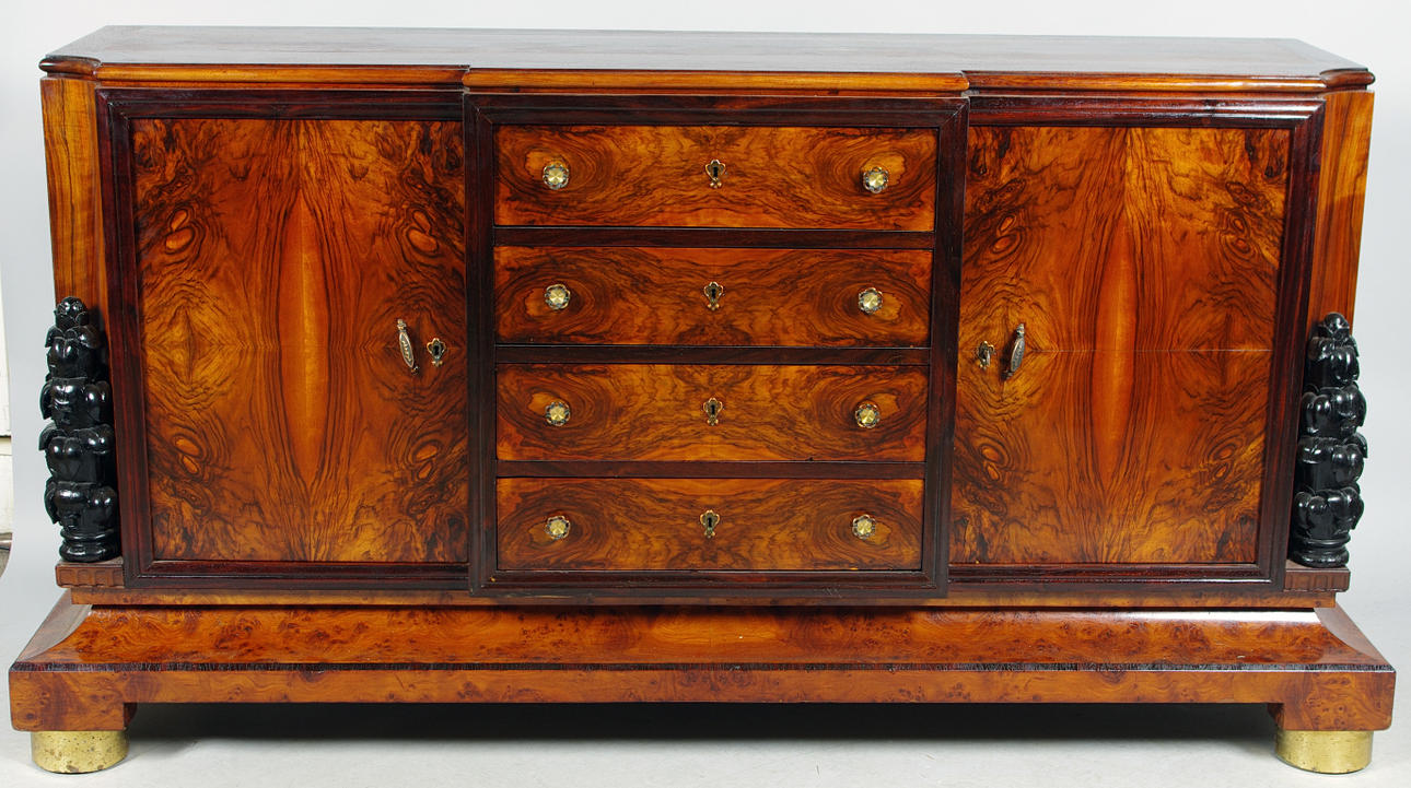 SIDEBOARD, Art Deco, rotfaner med svärtade detaljer.