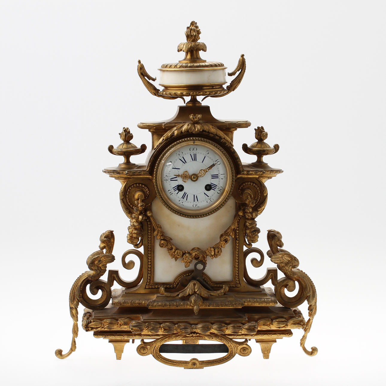 BORDSPENDYL, förgylld metal och alabaster.