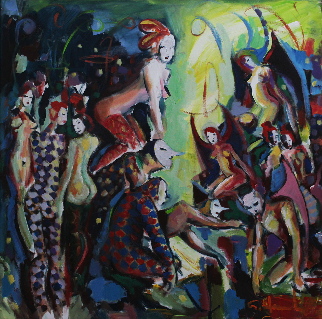 GÖRAN HAUSENKAMP. Kabare. Akryl på duk. Signerad G Hausenkamp.