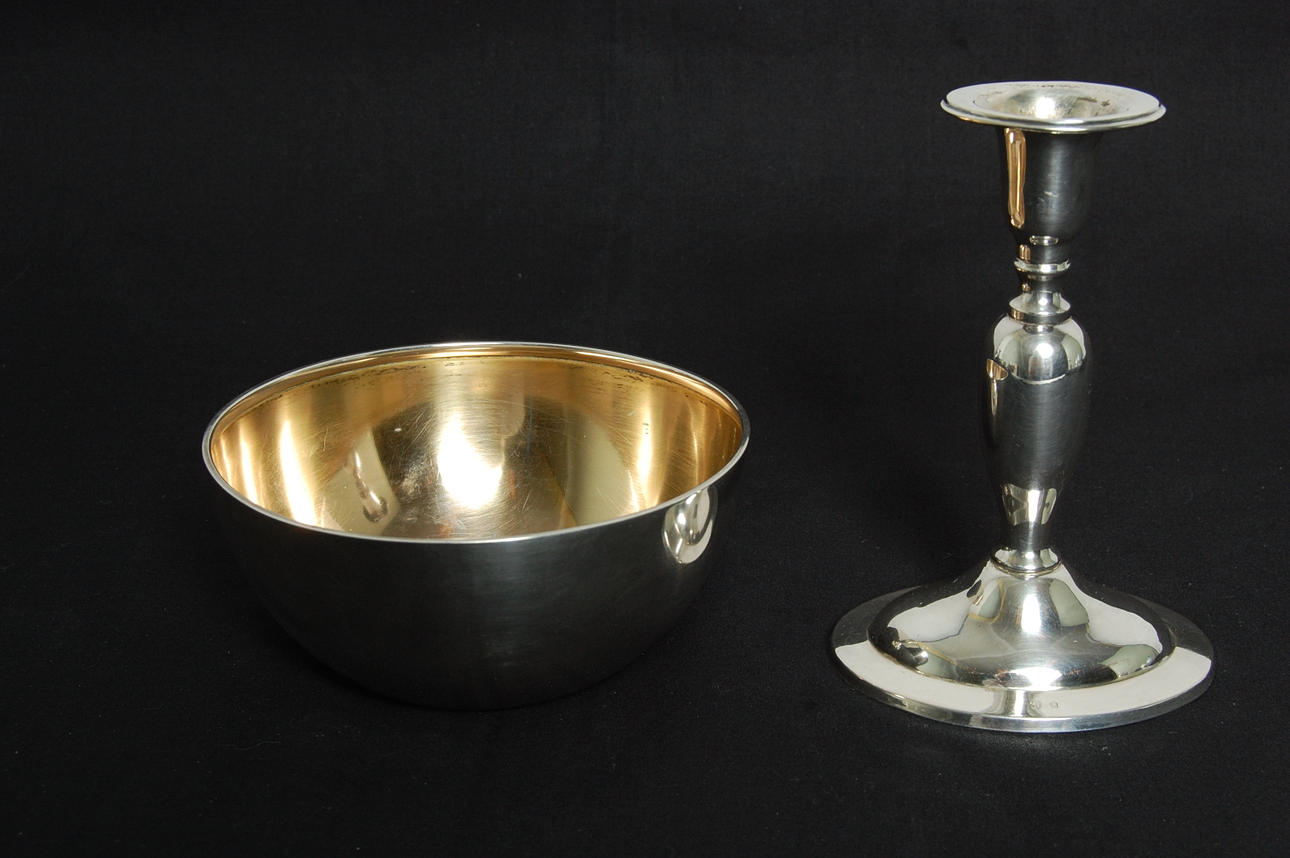 LJUSSTAKE, SKÅL, silver, vikt 250 g.