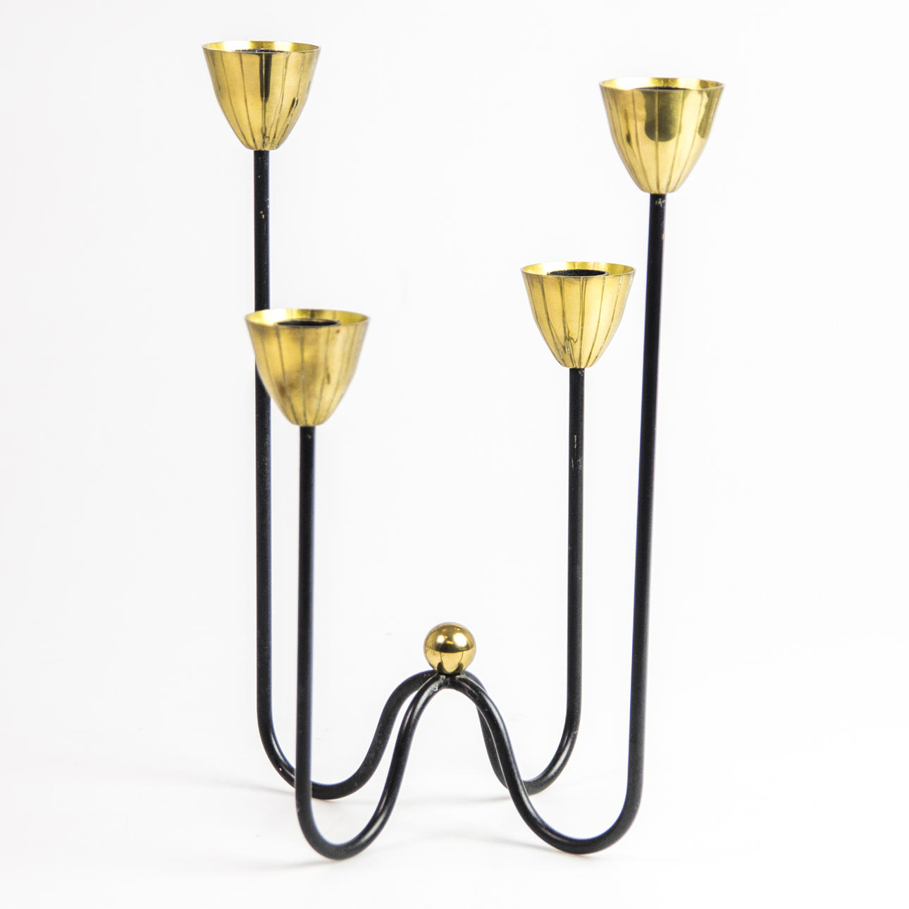 CANDLESTICK, brass/black painted metal, mid 20th century.