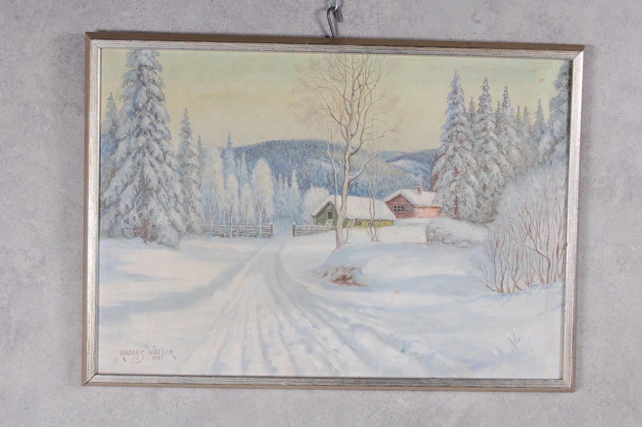 ANDERS WALLIN. olja på duk, " Vinterlandskap " signerad, daterad 1951.