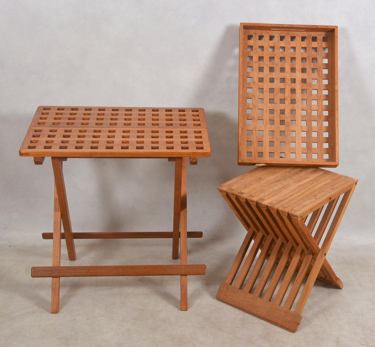 TABLE, Stool AND TRAY, teak, Trip Trap, Denmark.