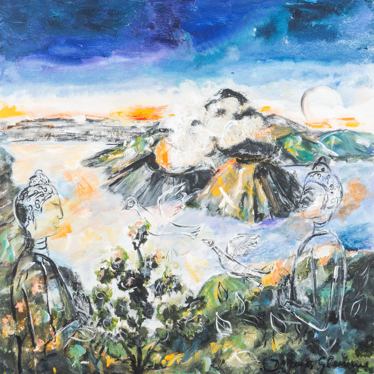 DAGMAR GLEMME. "Sandsø på Java", olie på lærred, signeret.