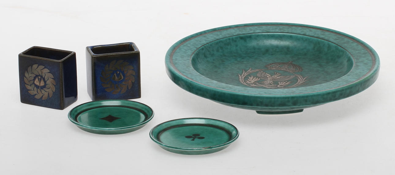 PARTI KERAMIK, 5 delar, Gustavsberg, bla "Argenta", Wilhelm Kåge.