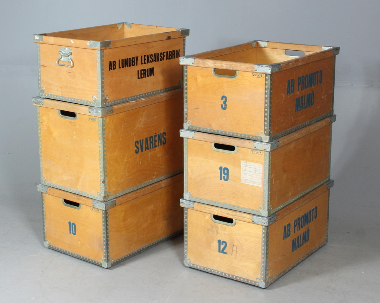 PACKLÅDOR, 6 st, plåtkantad plyfa.