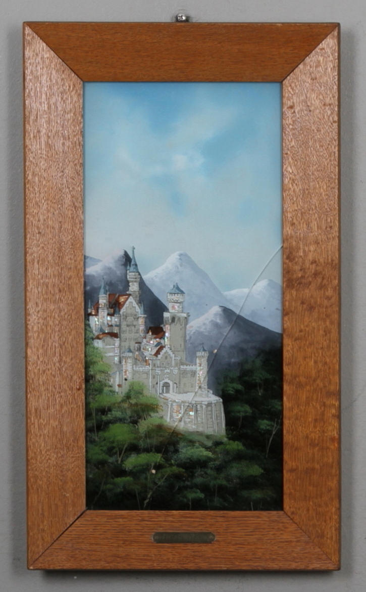 OKÄND KONSTNÄR. 2 st, "Die Wartburg", "Neu-Schwanstein". Glasmålningar. 1900-talets början. Osignerade.