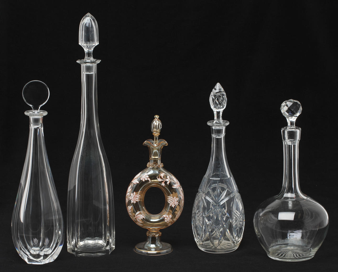 KARAFFER, 5 st, bla Orrefors.