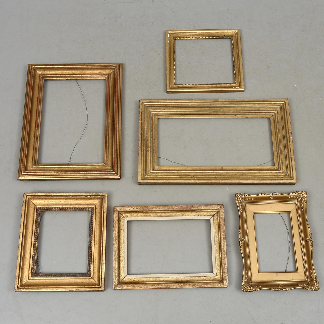 PICTURE FRAMES, 6 pcs., wood and plaster, 1900s.