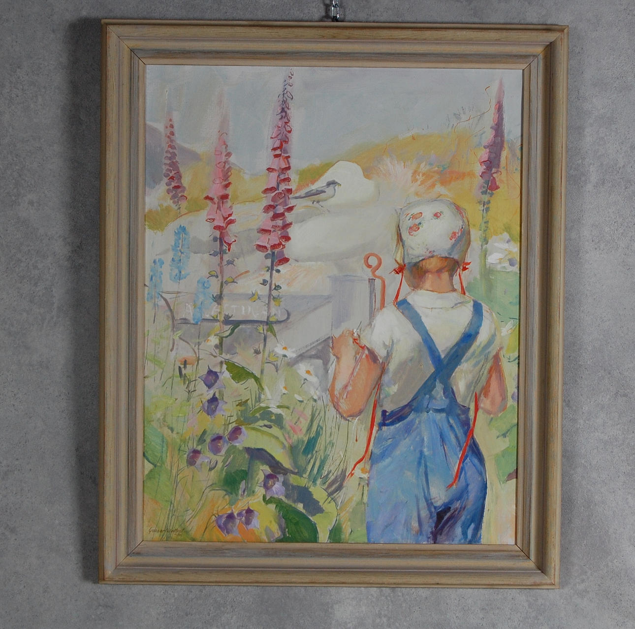 GUNNAR WALLENTIN. olja på duk, " Cecilia och stenskvätten " signerad daterad -50.