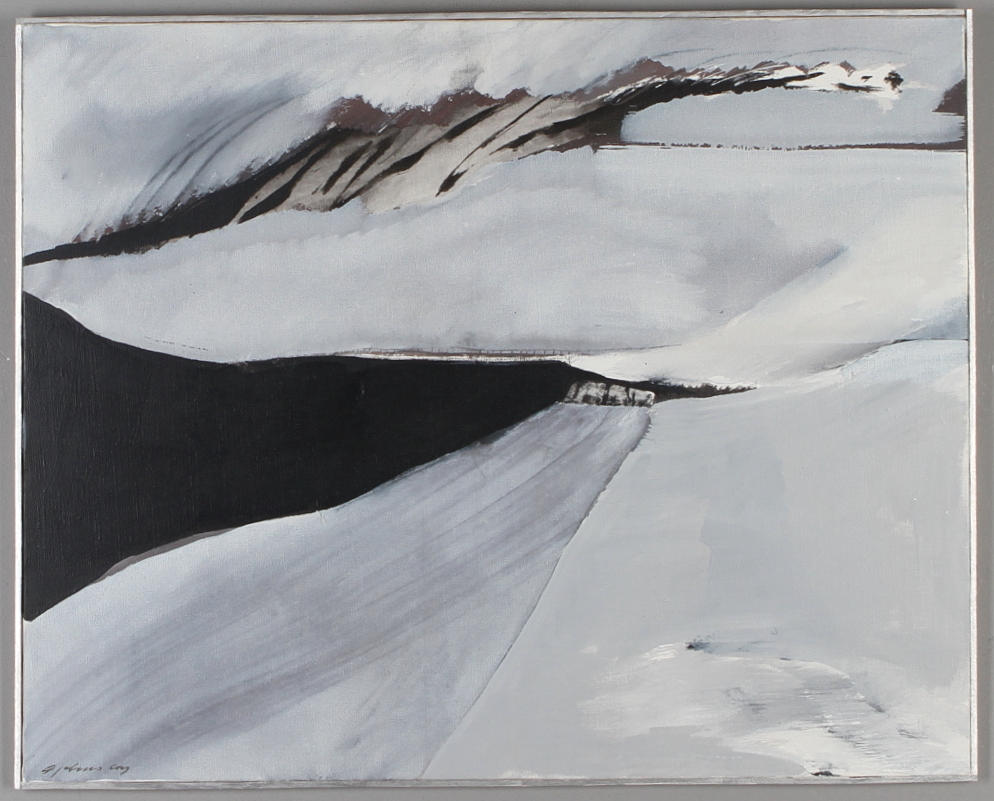 GUNNAR JOHNSSON. Komposition, blandteknik på duk, signerad.