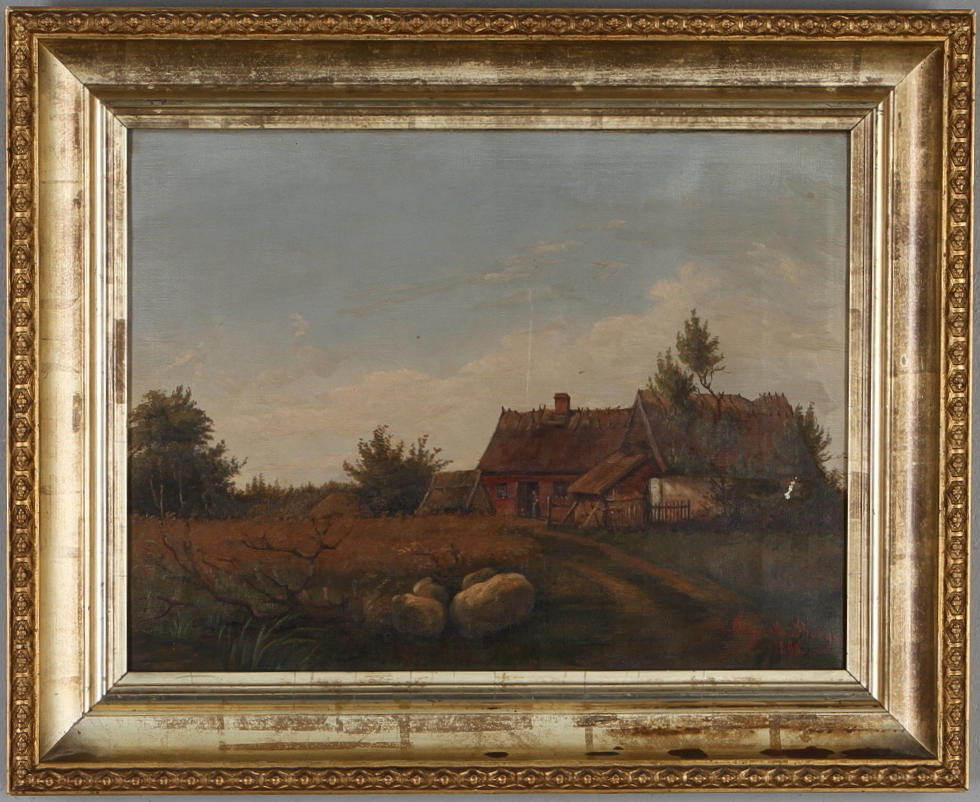 AUGUSTA BORG. Gårdsmotiv, olja på duk, signerad samt daterad 1895.