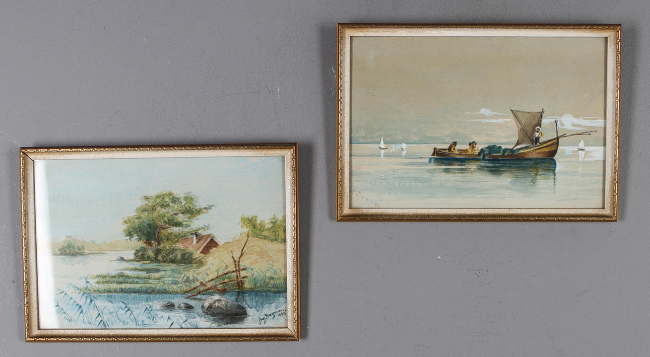 OKÄND KONSTNÄR. 2 st, akvareller, signerade A bergman / Aug Berman, 1890-tal.