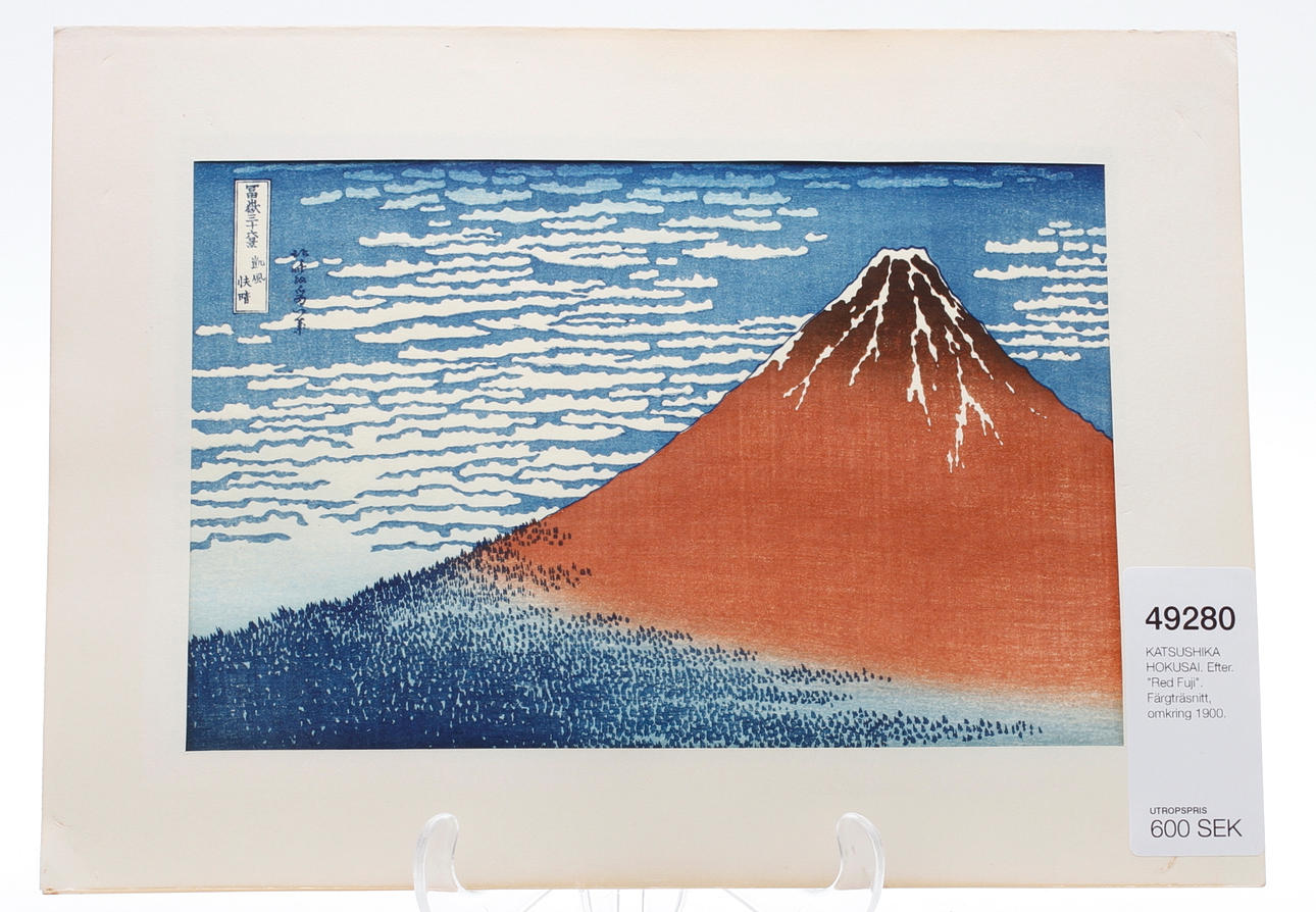 KATSUSHIKA HOKUSAI. Efter. "Red Fuji". Färgträsnitt, omkring 1900.