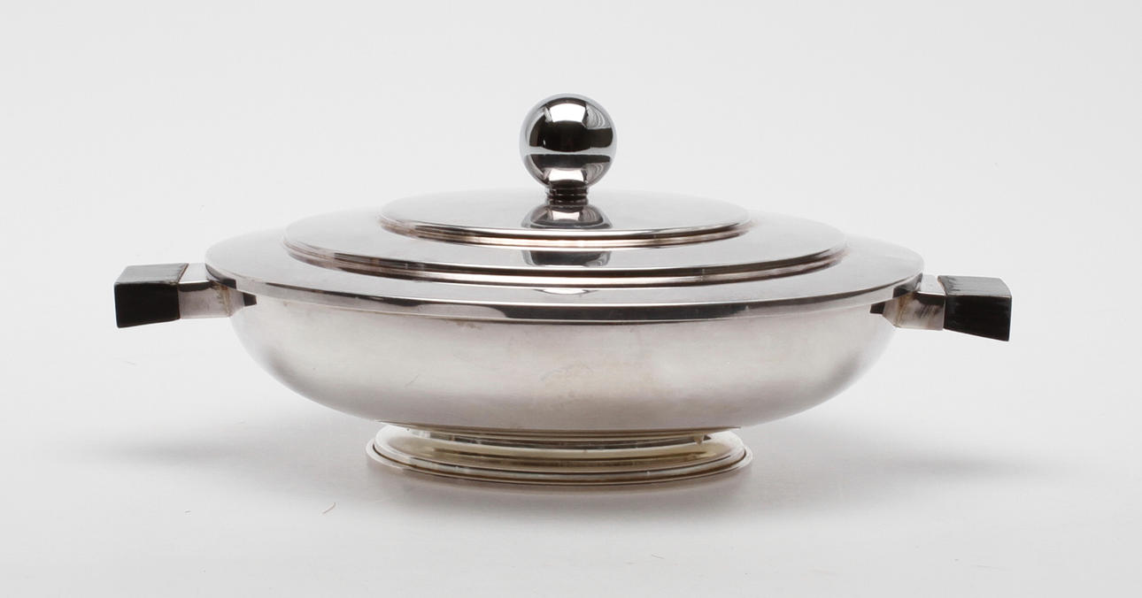 SKÅL med LOCK, nysilver, C.G Hallberg, art deco.