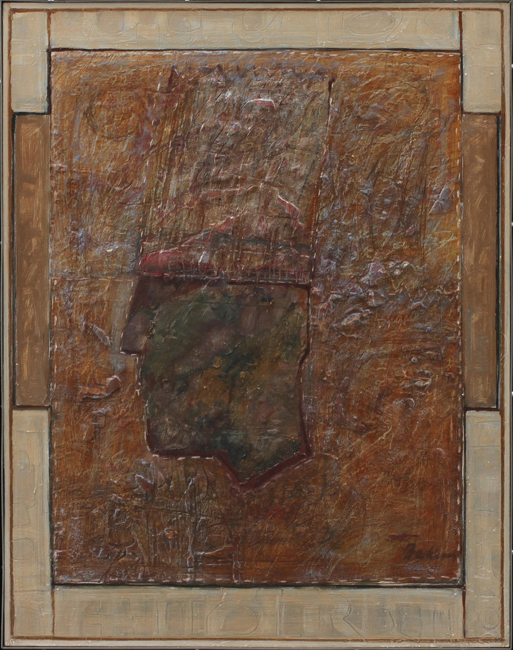 PETER BACKHAUS. "Head", mixed media, signed.