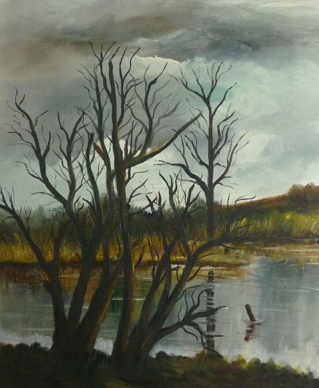 MAX ERICH NICOLAS. Pond landscape in autumn.