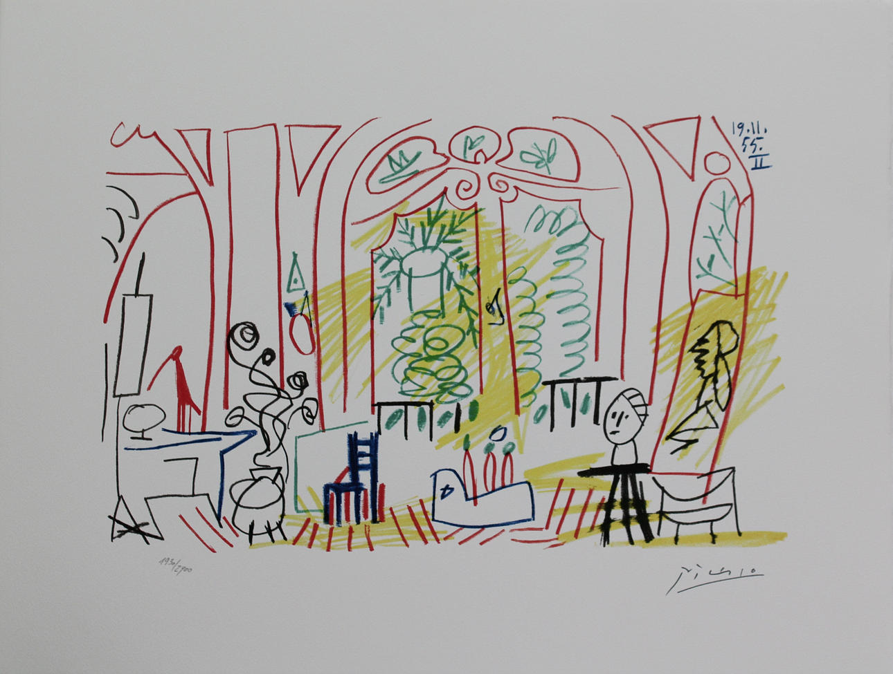PABLO PICASSO. EFTER. Le Atelier, Californie, 1955. Färglitografi. Signerad Picasso och daterad 8.11.55. i trycket. 1930/2400.