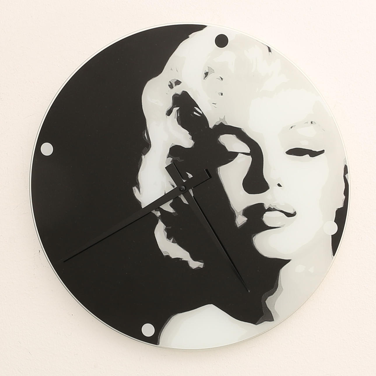 WALL CLOCK, glass, Marilyn Monroe.