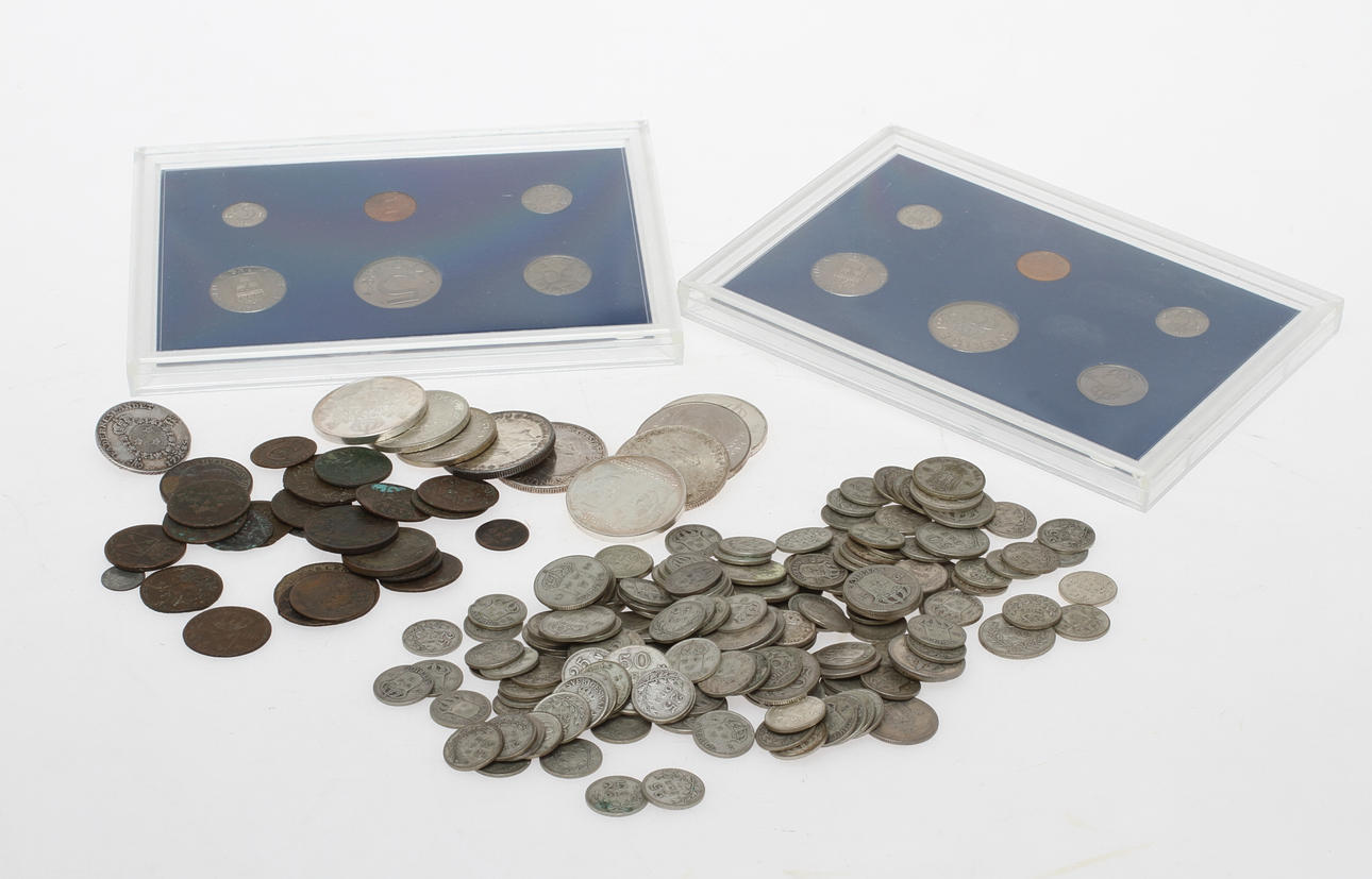 PARTI MYNT, diverse jubileumsmynt, äldre kopparmynt mm.