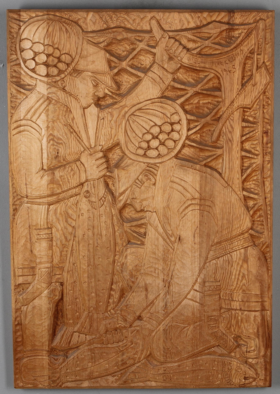 WILLIAM MARKLUND. Relief, skuret trä, signerad.
