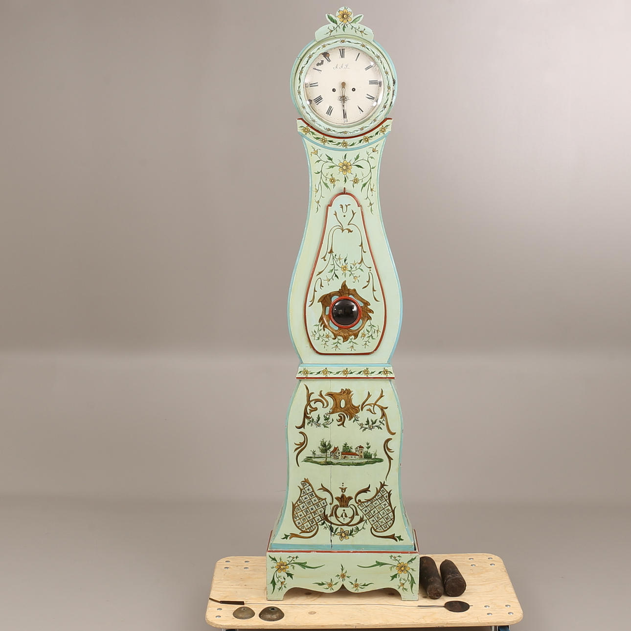FLOOR CLOCK, marked AAS Mora.