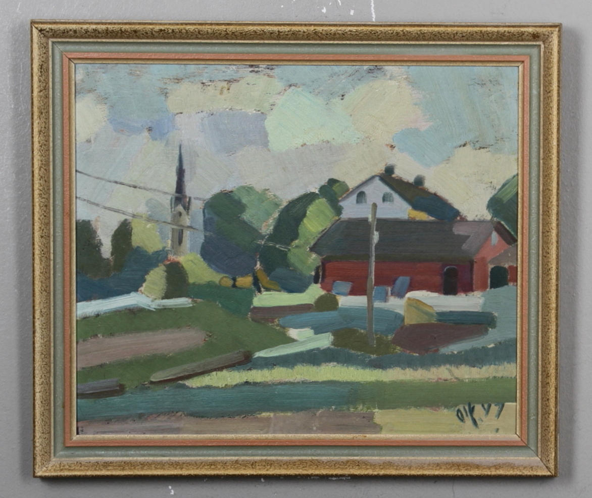 ALF GUSTAVSSON. Troligen motiv från Linköping. Olja på pannå. Signerad alf.