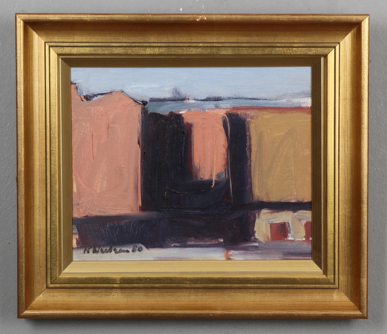 K.NIELSEN. Stadsbild. Olja på duk. Signerad K.Nielsen -80.