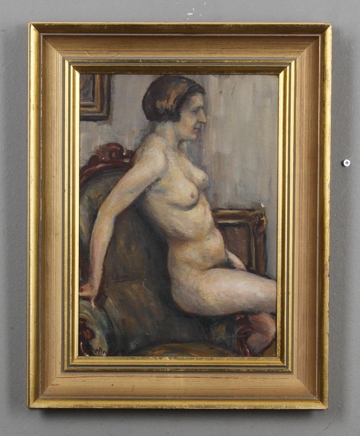 J.KELLNER. Nakenstudie. Olja på pannå. Signerad J.Kellner.