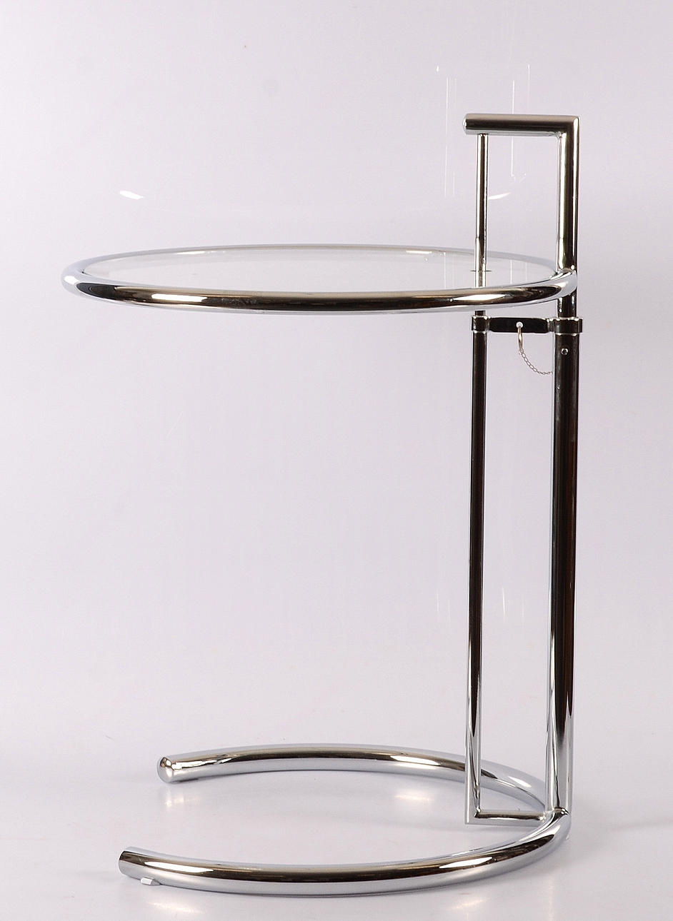 BORD, krom/glas, efter Eileen Gray.