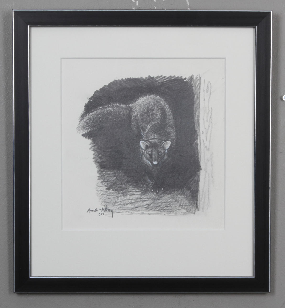 HARALD WIBERG. Smygande räv. Pennteckning med täckvitt. Signerad och daterad 1983.