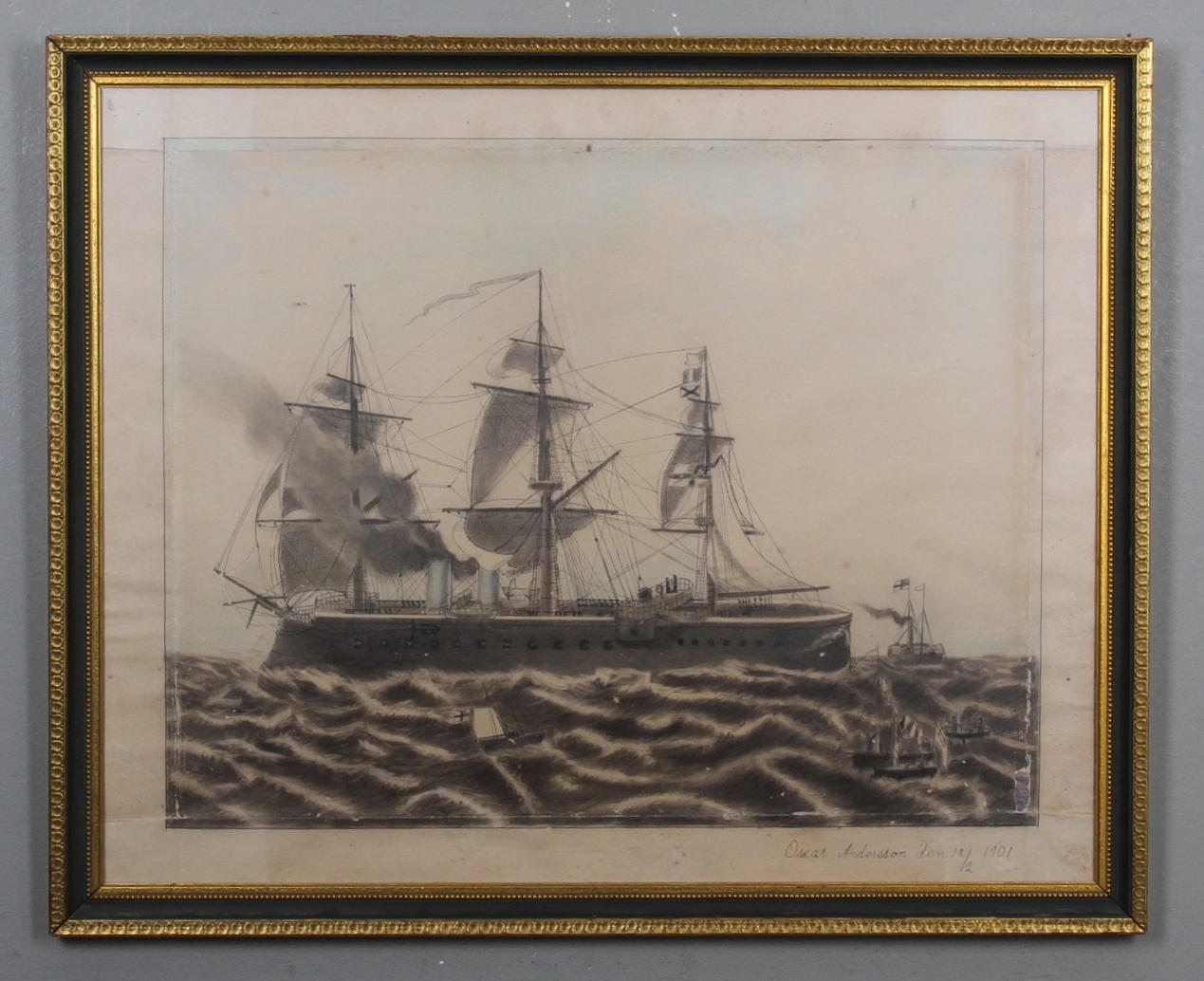 SKEPPSPORTRÄTT, Blandteknik på papper. Daterad 1901.