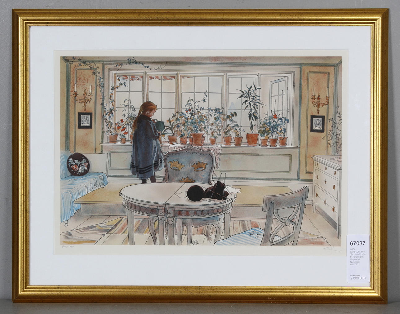 CARL LARSSON. EFTER. "Blomsterfönstret". Färglitografi. Signerad i plåten och numrerad 652/790.