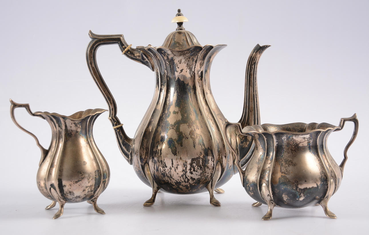 KAFFESERVIS, 3 delar, silver, Carl Ohlsson, Malmö, 1940.