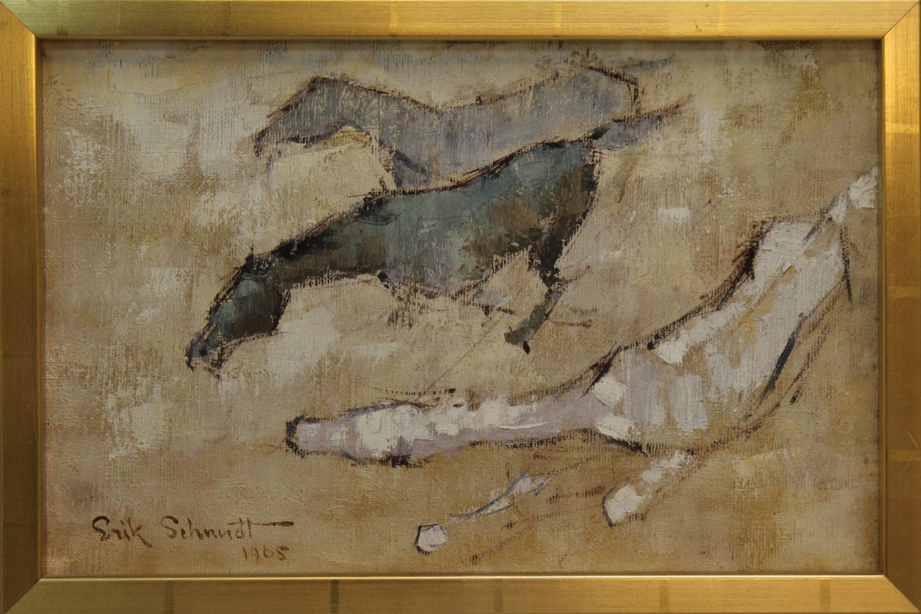 ERIK SCHMIDT. Hästar. Olja på pannå. Signerad och daterad 1965.