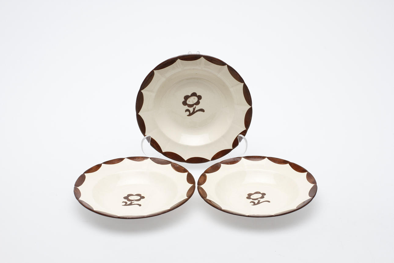 DJUPA TALLRIKAR, 3 st, flintgods, "Pyret", Wilhelm Kåge, Gustavsberg.