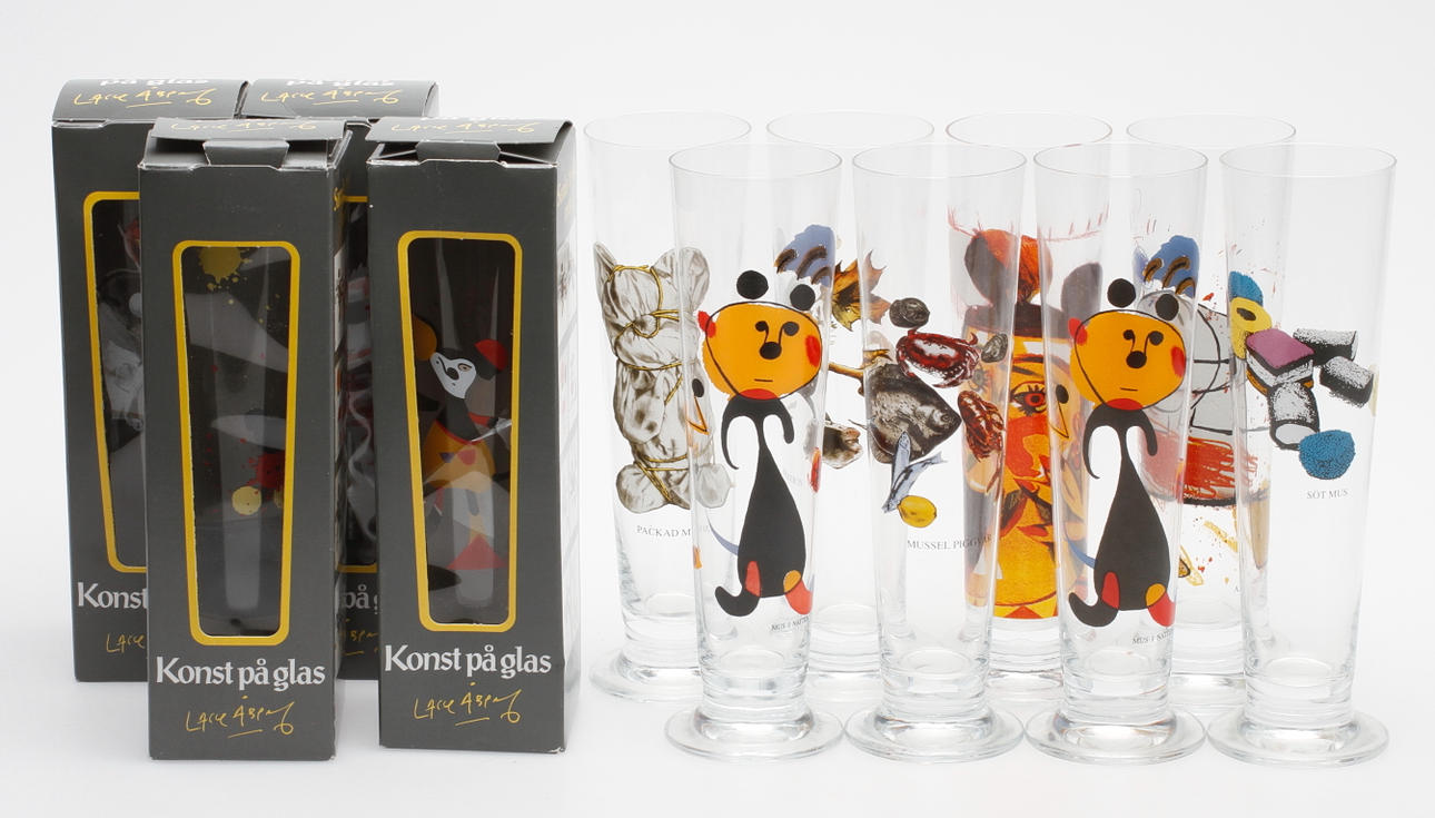 ÖLGLAS, 12 st, "Konst på glas", Lasse Åberg.